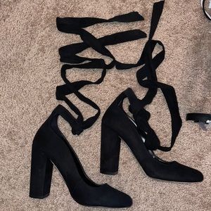 Lace up closed toe heels